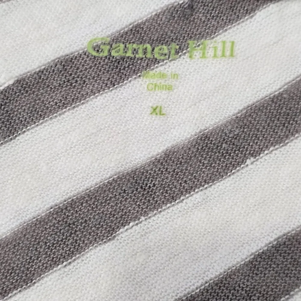 Garnet Hill XL Linen Gray White Asymetrical Stripe Sleeveless Tank Top Shirt